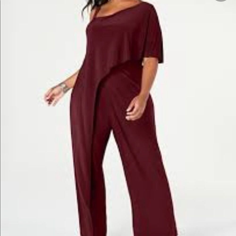 R & M RICHARDS WOMAN ASYMMETRICAL OVERLAY‎ DRAPE SLEEVE JUMPSUIT SIZE 22W